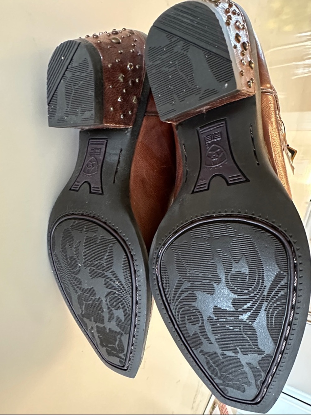Ariat Women's Cognac Leather Studded Western Boots - Picture 7 of 8